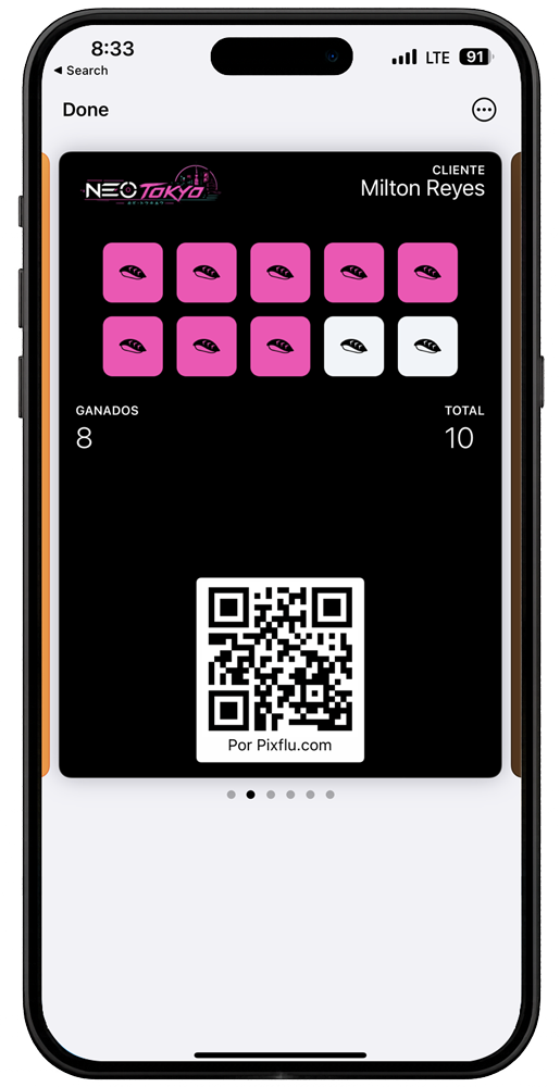 Tarjeta Pixflu con sellos digitales en iPhone